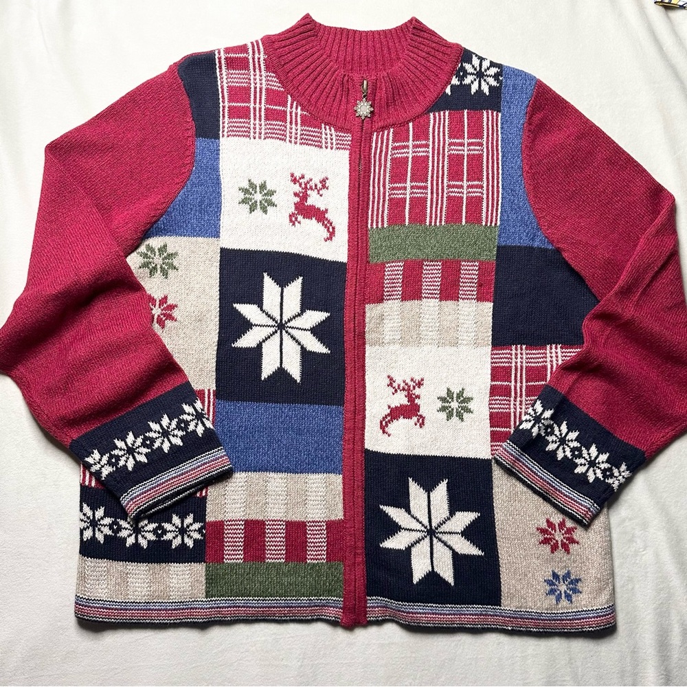 christopher & banks Holiday Sweater Full Zip Up Christmas Winter Women’s XL - Picture 1 of 9